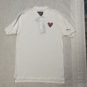 Reason Clothing Keith Haring Embroidered Heart Polo Shirt White Men Lrg New Tag